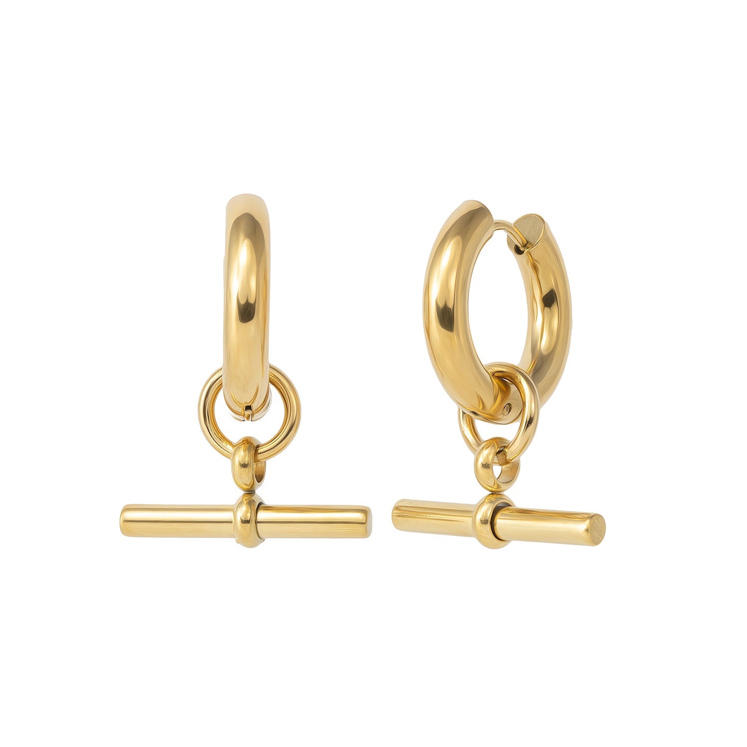 waterproof gold T-bar hoop earring