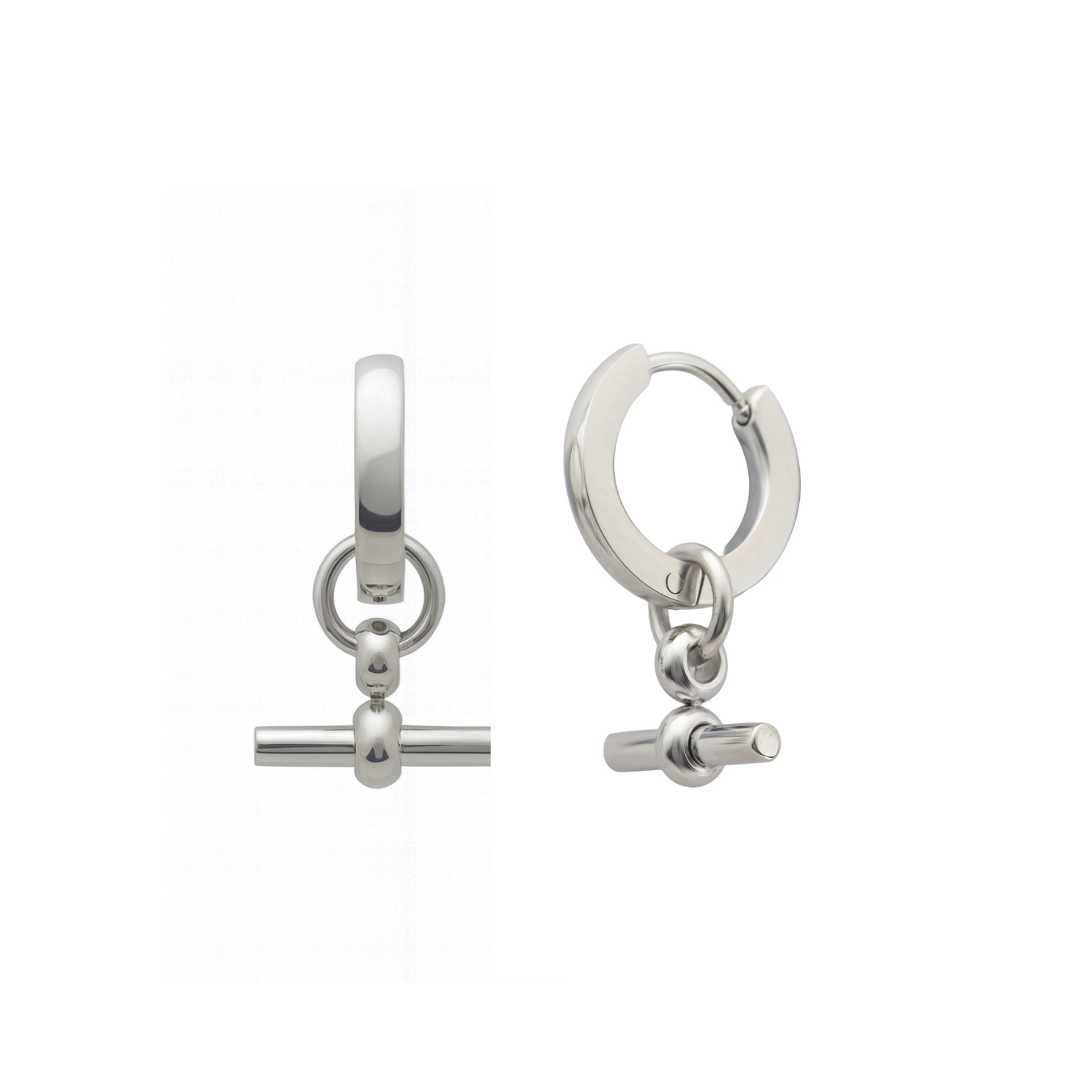 Silver t bar huggie earring