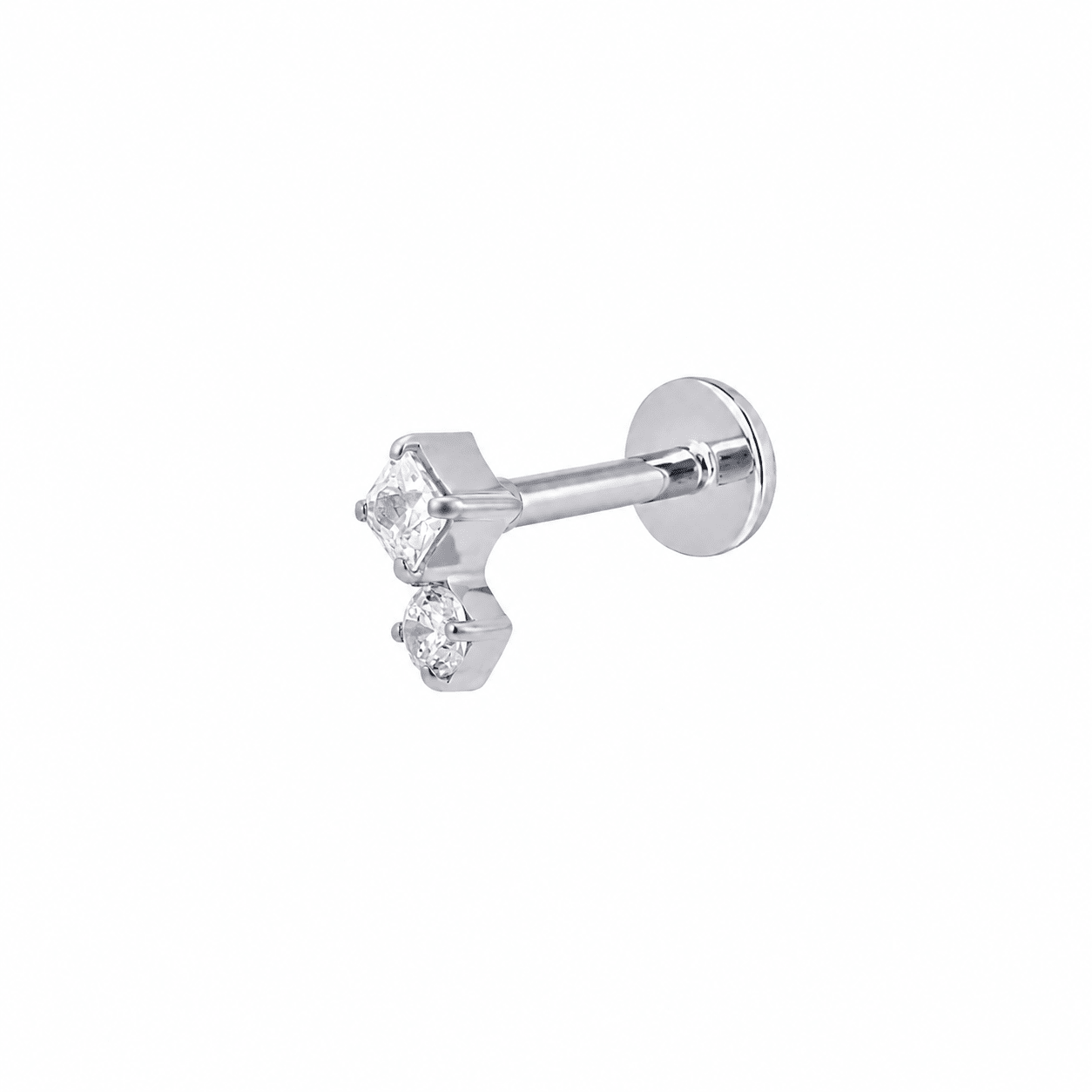 The Duo Flat Back Stud Platinum - TitaniumBy Rae