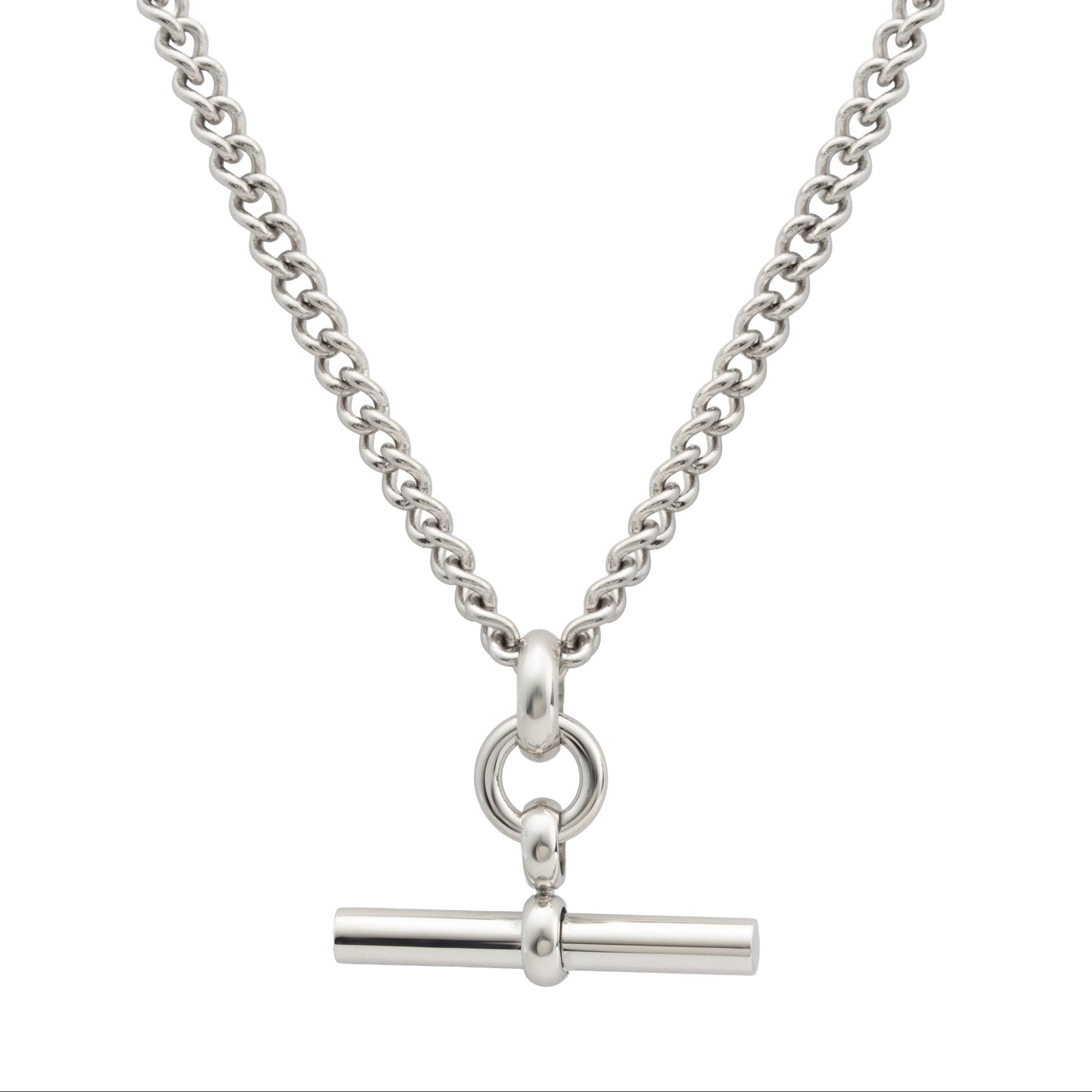 The Piha T - Bar Necklace - Silver Skinny CurbBy Rae