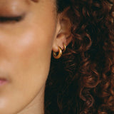 simple everyday waterproof gold hoop earring stick with a sleek and understated design.