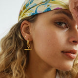 waterproof gold t-bar hoop earring with removable charm