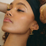 waterproof gold t-bar hoop earring with removable charm